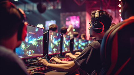 Obraz premium A young gamer competing in an esports tournament