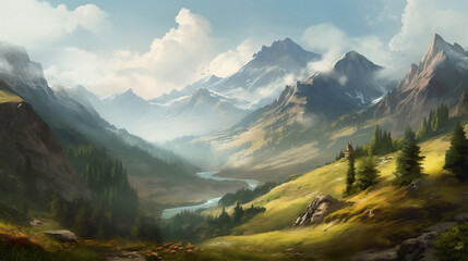 Fototapeta na wymiar Mountain landscape, illustration