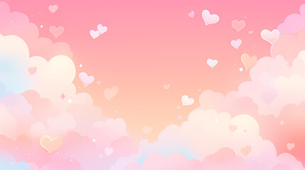 明るい背景と明るいパステルカラーの雲とハート　Generative AI