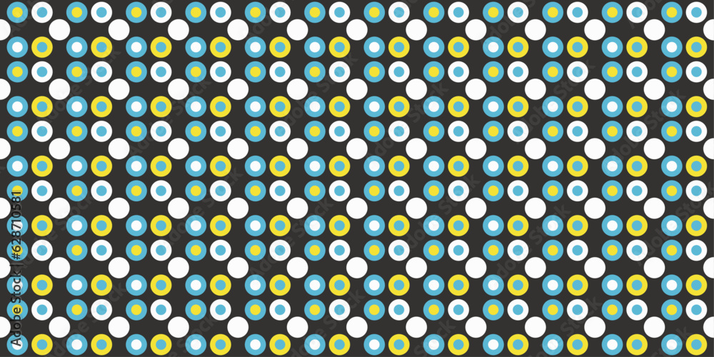 Poster grid of bright dots. yellow, white and blue colors. grid with dots of bright colors. design for text