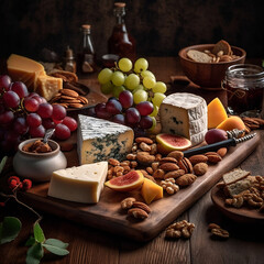 cheeses contrast with the crispness of the fruits and crackers, illustration