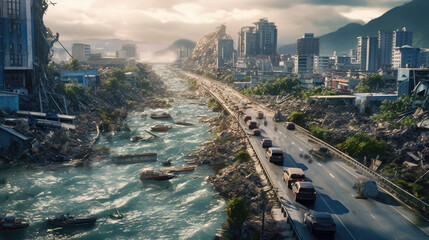 Fototapeta The city that was submerged by the tsunami obraz