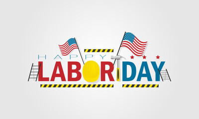 Happy Labor Day with American flag and worker tools