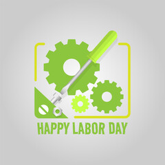 Happy Labor Day Logo with screwdriver and gear