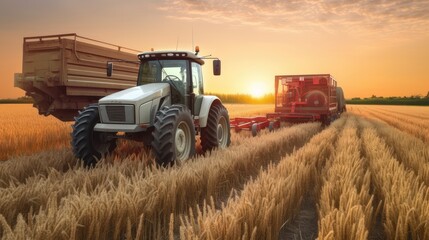 Fototapeta premium combine harvester working on a field, Embracing 5G with Smart Tractor Innovation, Precision Farming, Ai Farming Systems