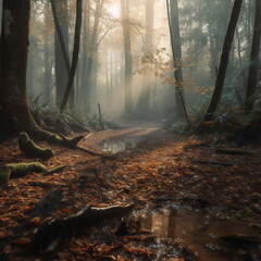 Obraz premium misty forest, illustration