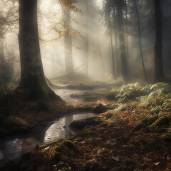 misty forest, illustration