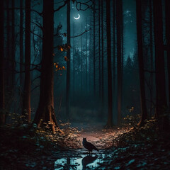 dark and mysterious forest, illustration