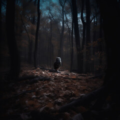 owl dark and mysterious forest, illustration
