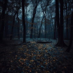 dark and mysterious forest, illustration