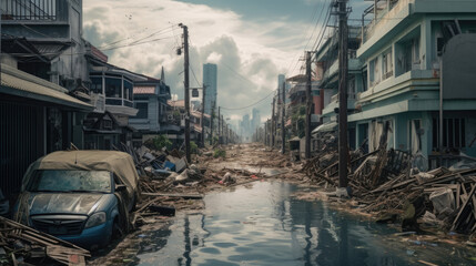 Fototapeta na wymiar The city that was submerged by the tsunami
