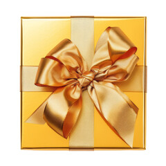 yellow gift box isolated on transparent background cutout