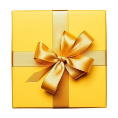 yellow gift box isolated on transparent background cutout