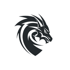 Vector logo of dragon, minimalistic, black and white