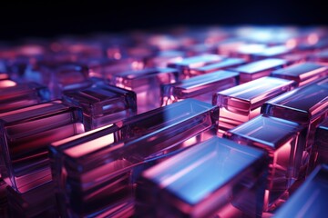 Fototapeta premium Colorful Harmony: Pink and Blue Illuminations Across Corrugated Shapes in a Geometric Abstract