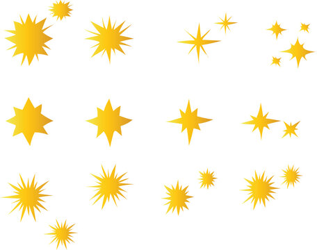 set of stars illustration. gold sparkling star collection
