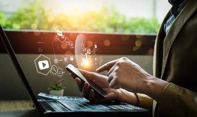 Digital marketing commerce online sale concept, Promotion of products or services through digital...