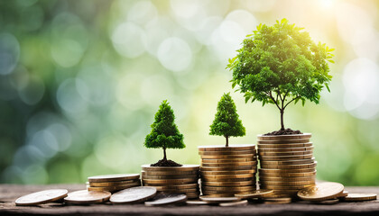 ESG investment for sustainable development with tree on coins