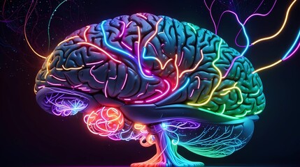 human brain with neuron color art illustration, generative Ai art