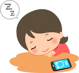 テーブルに伏せて仮眠を取る女性