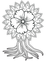 Flowers bouquet coloring book page. Isolated on white background. Doodle drawing anti-stress coloring books page for adults or children. Flat Vector Illustration