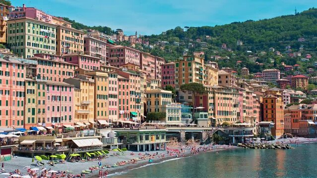 Camogli colorful fishing village. Located on the west side of the peninsula of Portofino, on the Golfo Paradiso in the Riviera di Levante, Liguria, Italy