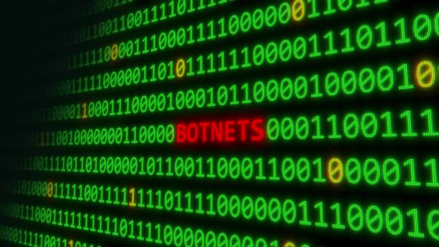 Animated "Botnets" With Green Binary Code. Cyber Security Concepts
