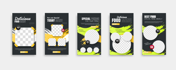 set of food post story social media banner template design. Creative design, easy Use for promotions you product. story food for your restaurant promotion