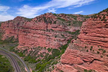 A view of the canyons and the rail road below.