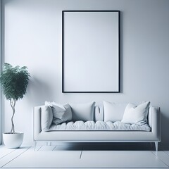 Modern Living Room With Sofa and Canvas Wall Art Frame Mockup 