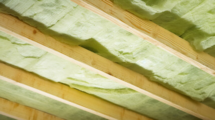 Thermal insulation mineral rock wool installation at the new building attic ceiling - obrazy, fototapety, plakaty