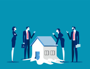 Investor look house melting. Business investment vector illustration