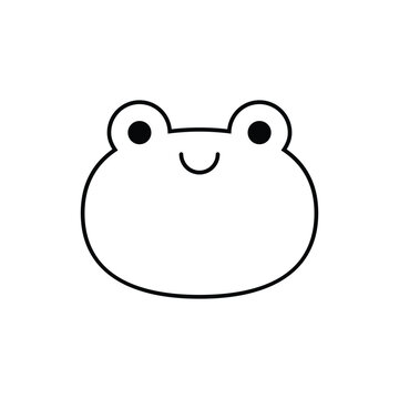 Cute smiling green frog face character line icon. Coloring book for children. Vector illustration in outline style.