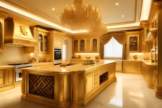 golden kitchen where luxury and elegance