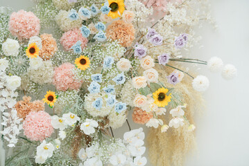 wedding flower backdrop, colorful, fresh rose, bunch of flower