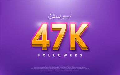 Thank you 47k followers, 3d design with orange on blue background.