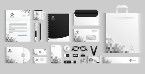 set of black and white business stationery template essential office accessories