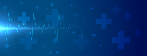 bio tech health care blue wallpaper with heart beat and cross design