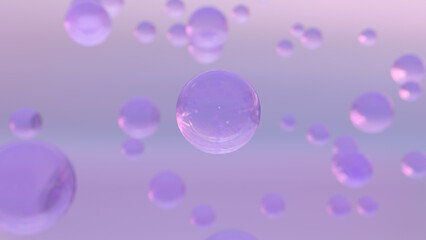 3D rendering Cosmetics Serum bubbles on defocus background. Miracle bubble design for cosmetics. Transparent balls, holographic liquid blobs floating in space, and artistic bubbles.