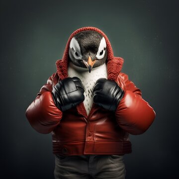 Penguin wearing boxing gloves