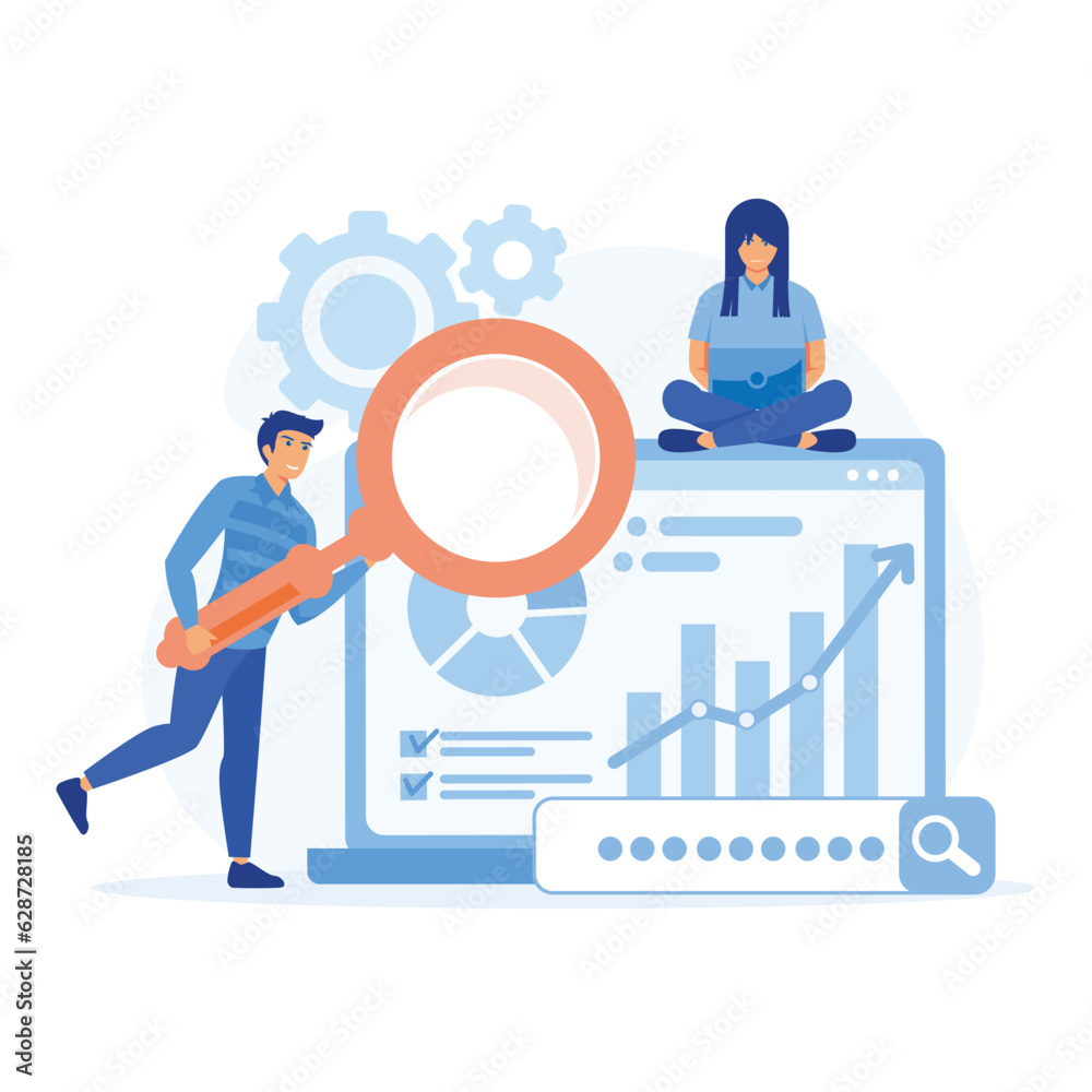 Poster business finance investment concept, people working for data analytics and monitoring on web report 