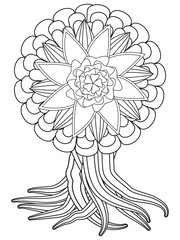 Flowers bouquet coloring book page. Isolated on white background. Doodle drawing anti-stress coloring books page for adults or children. Flat Vector Illustration