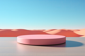 pastel circle display on desert background Generative ai