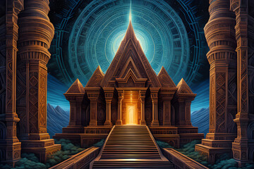 Obraz premium Darkness, Halo, Temple. Generative AI