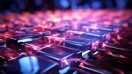 3d render, abstract background with pink blue neon lines glowing in ultraviolet light, and bokeh lights. Data transfer concept. Digital futuristic wallpaper, Generative Ai