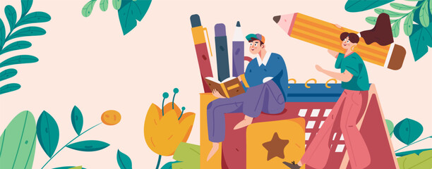 Education learning people flat vector concept hand drawn illustration
