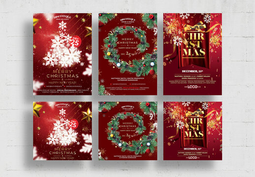 Christmas Flyer Layout Set with Red Gold Accents