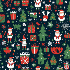 Christmas seamless pattern with Santa Claus, AI generated.