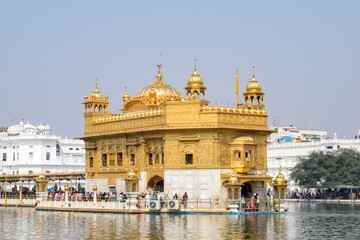 Beautiful view of Golden Temple (Harmandir Sahib) in Amritsar, Punjab, India, Famous indian sikh landmark, Golden Temple, the main sanctuary of Sikhs in Amritsar, India