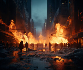 streets of fire after a riot, generative ai - obrazy, fototapety, plakaty